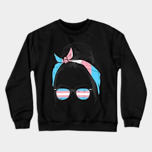 Messy Hair Bun Transgender Headband Sunglasses Trans Pride Crewneck Sweatshirt